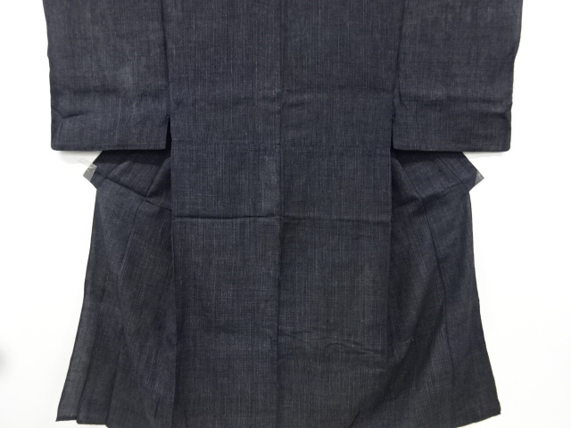 アンティーク　絣縞模様織り出し手織り紬単衣着物
